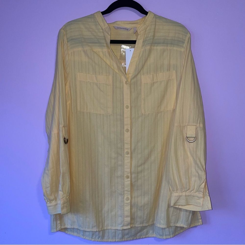 NEW Soft Surroundings L Primavera Tunic in Golden Haze Yellow Button-Up Blouse